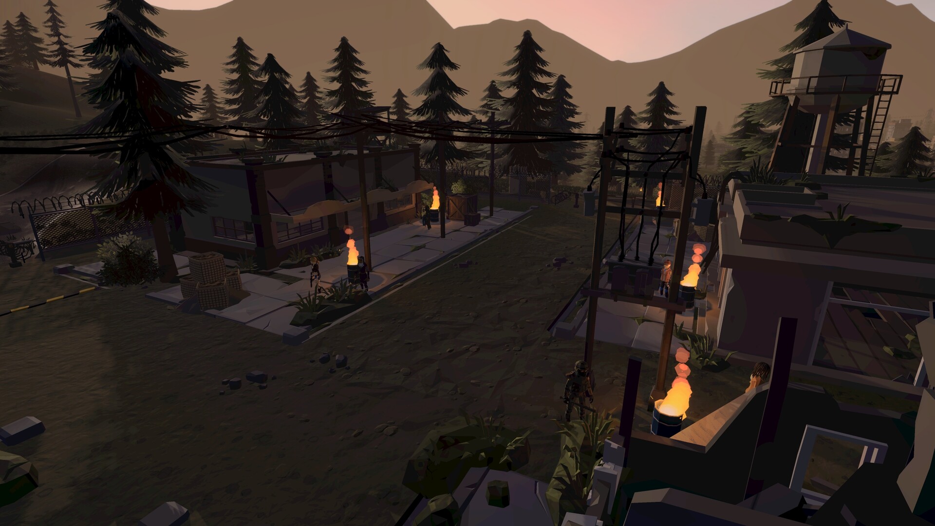 Official Walkers forest settlement with watchtowers and firelight