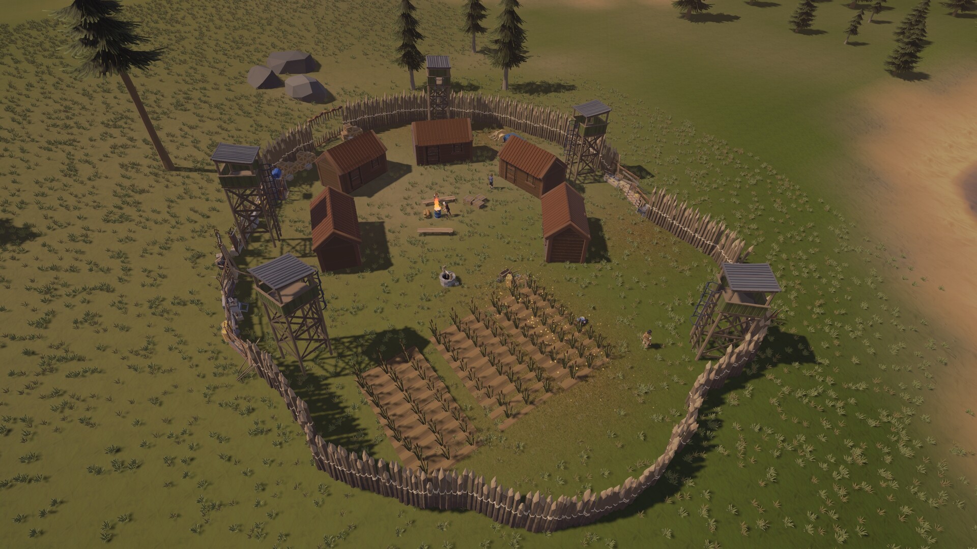 Wooden outpost surrounded by a palisade